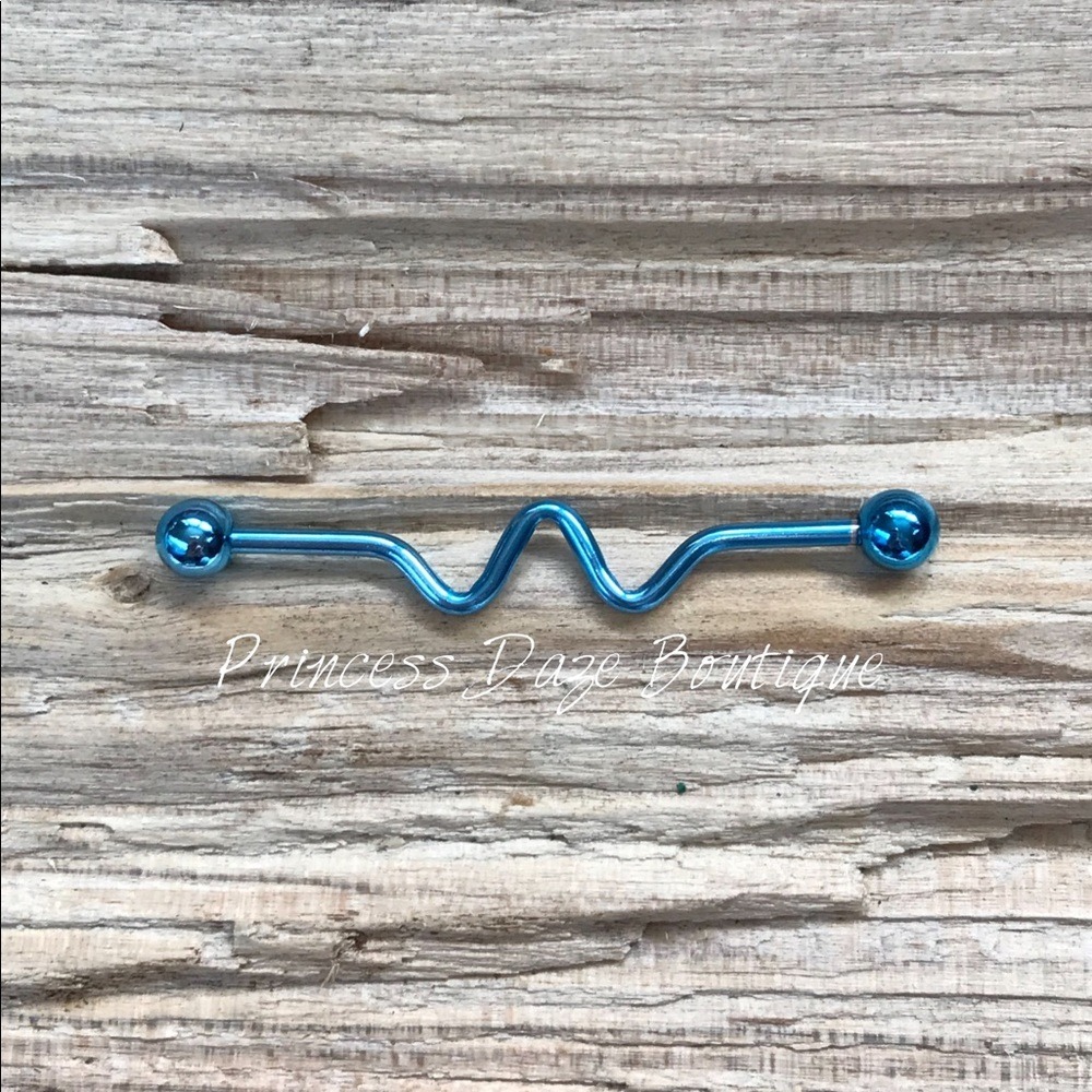 Blue Squiggly‎ Industrial Barbell Earring